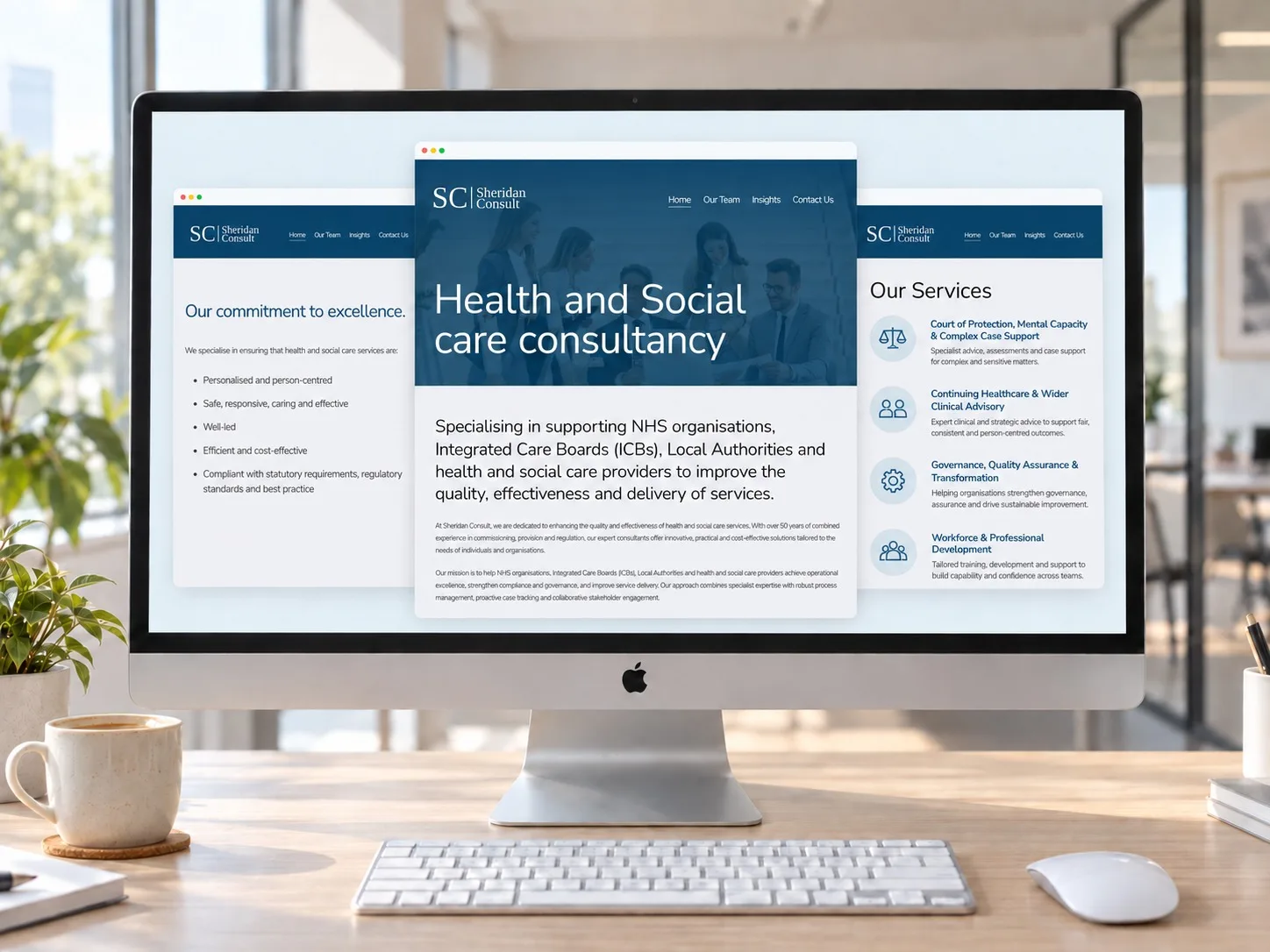 Sheridan Consult website shown on an iMac screen