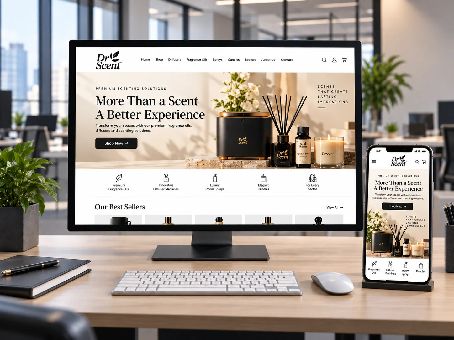 Dr Scent website shown on a desktop monitor and mobile phone